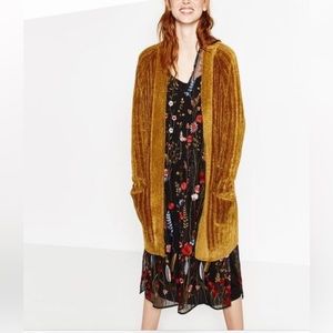 Zara Knit Long Open Cardigan Chenille Sweater In Mid Grey oversized size M